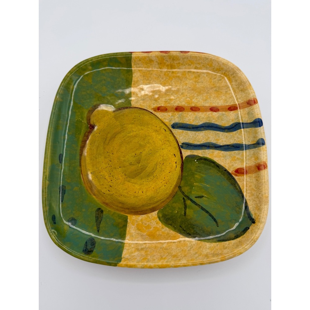 VIETRI Italy Square Ceramic Lemon Plate 7.5" Yellow Green Italian Pottery